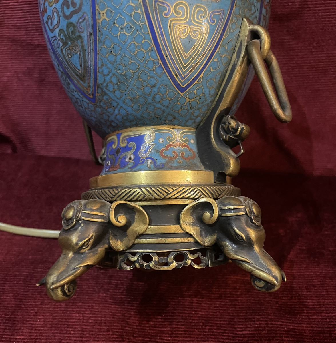 Barbedienne Lamp With Elephants, Bronze And Cloisonné Enamels-photo-2
