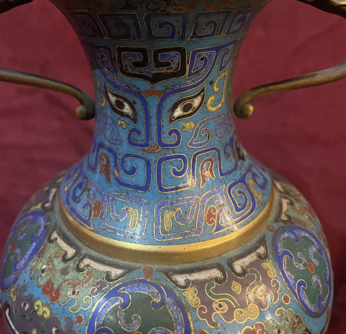 Barbedienne Lamp With Elephants, Bronze And Cloisonné Enamels-photo-6