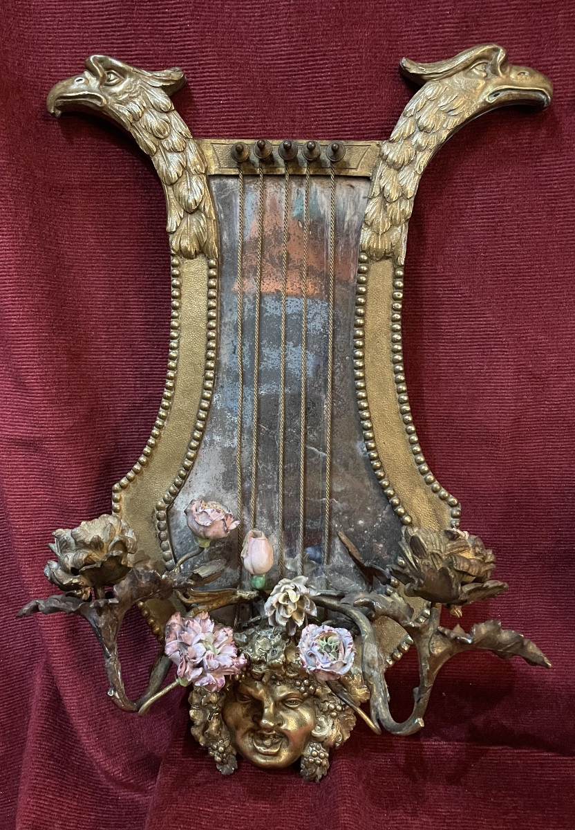 Pair Of Bronze Bacchus Head Wall Sconces, 19th Century -photo-2