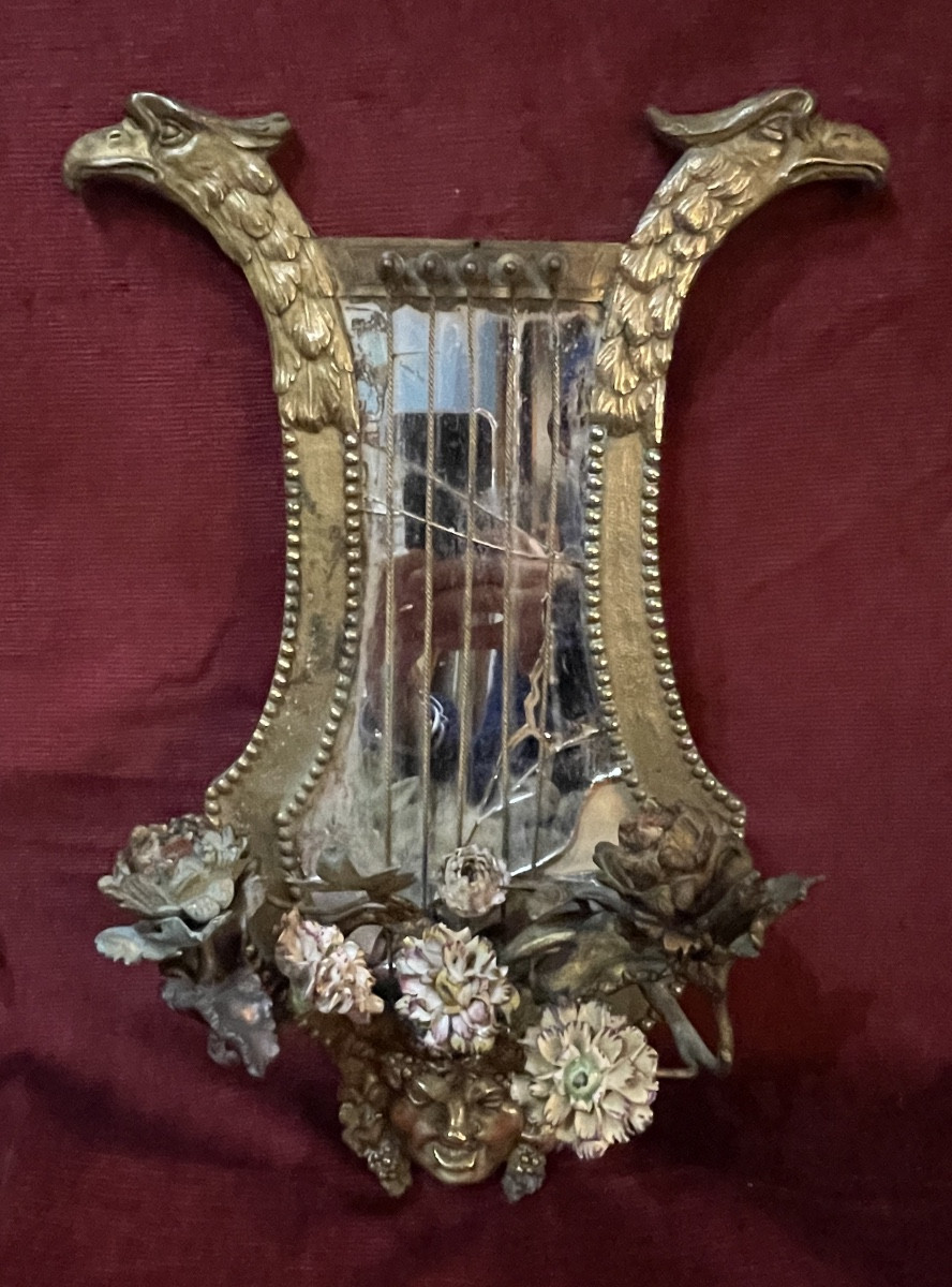 Pair Of Bronze Bacchus Head Wall Sconces, 19th Century -photo-3