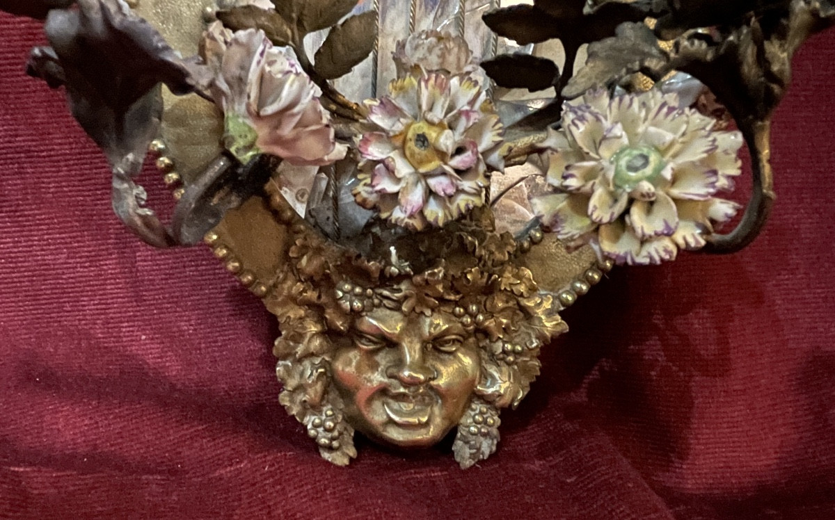 Pair Of Bronze Bacchus Head Wall Sconces, 19th Century -photo-2