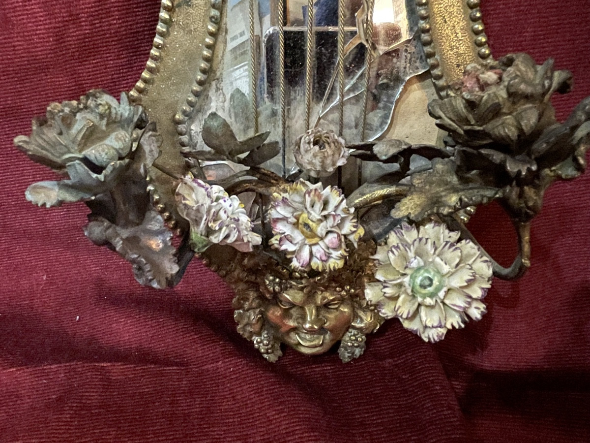 Pair Of Bronze Bacchus Head Wall Sconces, 19th Century -photo-3