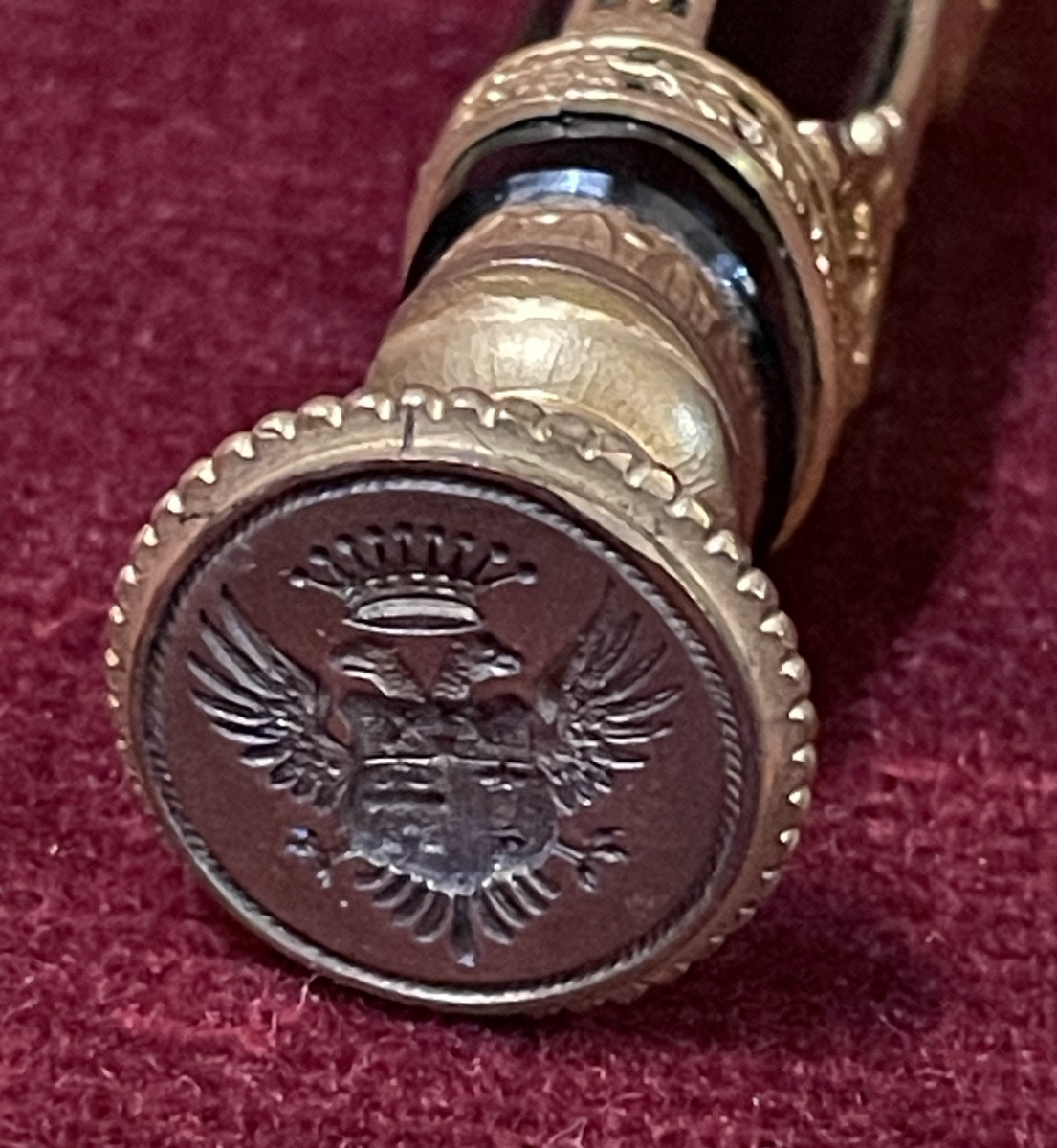 Sceau en cristal vert, décor empire en bronze, 19 ème siècle -photo-2