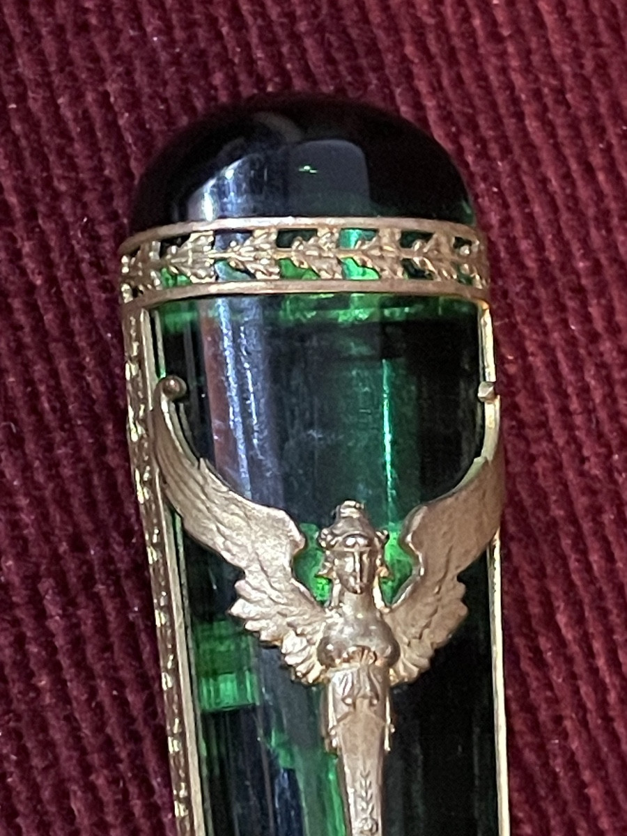 Sceau en cristal vert, décor empire en bronze, 19 ème siècle -photo-3