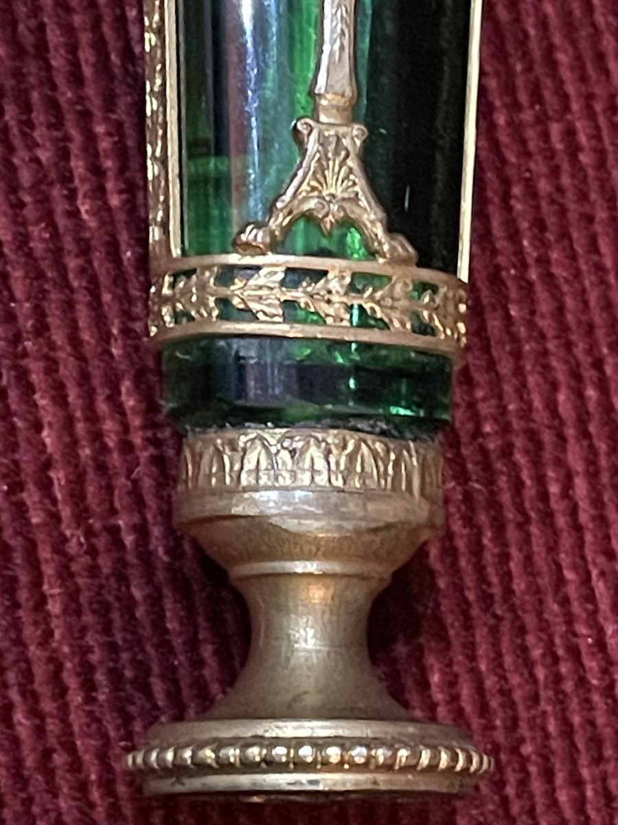Sceau en cristal vert, décor empire en bronze, 19 ème siècle -photo-1