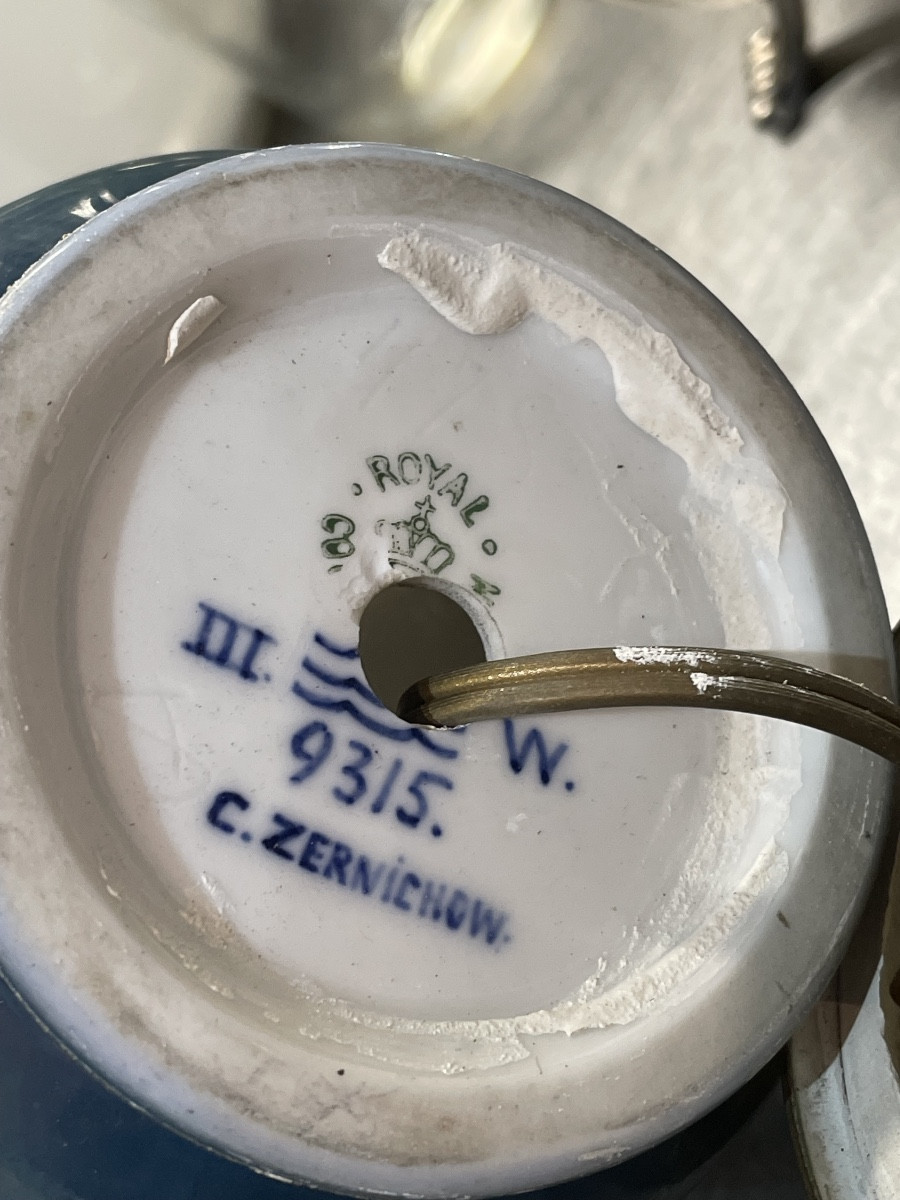 Royal Copenhagen Bronze And Porcelain Lamp, 1920-photo-1