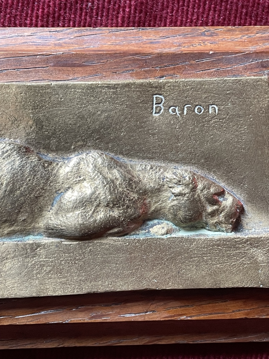 Bronze Bas-relief "panther On The Prowl" By Baron-photo-3