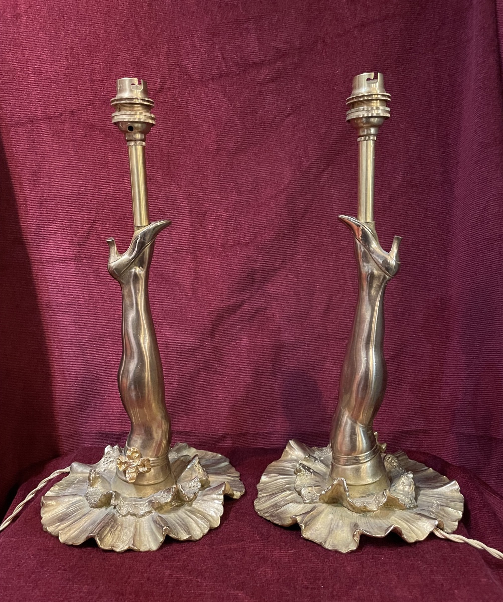 French Cancan Lamps In Bronze By Fred Perret