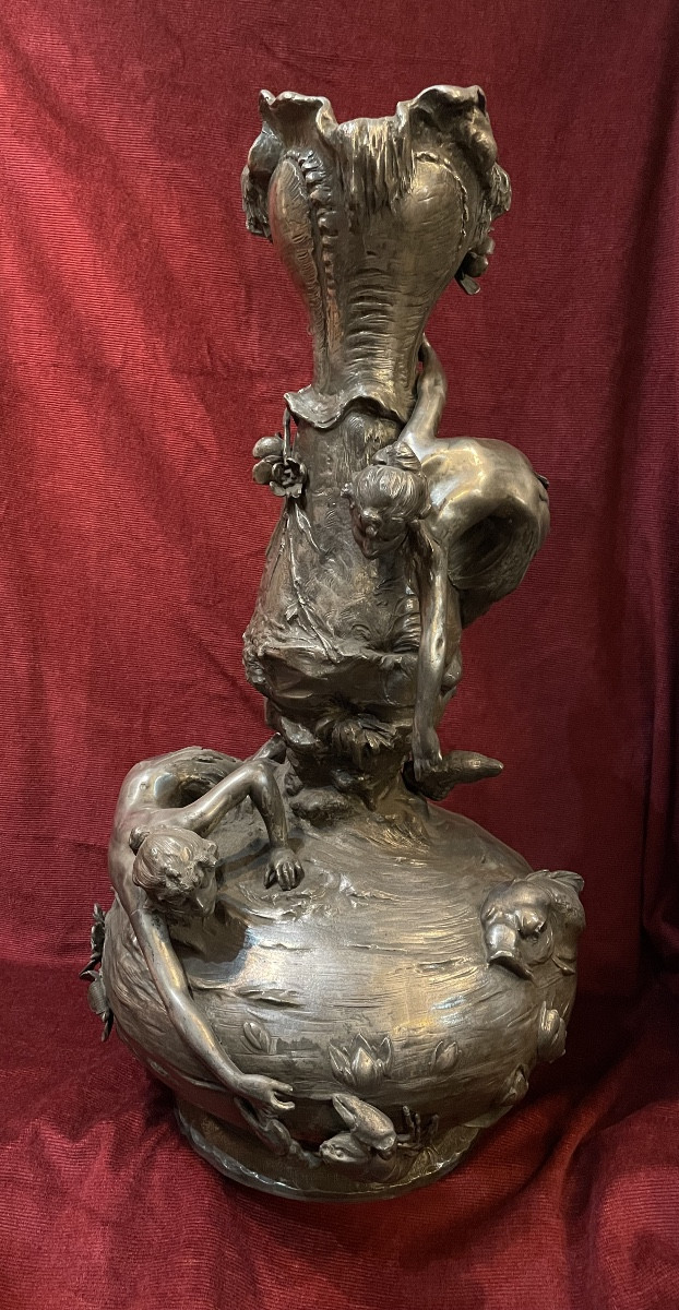Important vase Art Nouveau aux sirènes par Ignaz Manche-photo-2