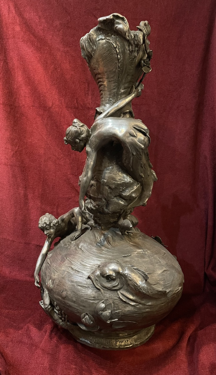 Important vase Art Nouveau aux sirènes par Ignaz Manche-photo-3