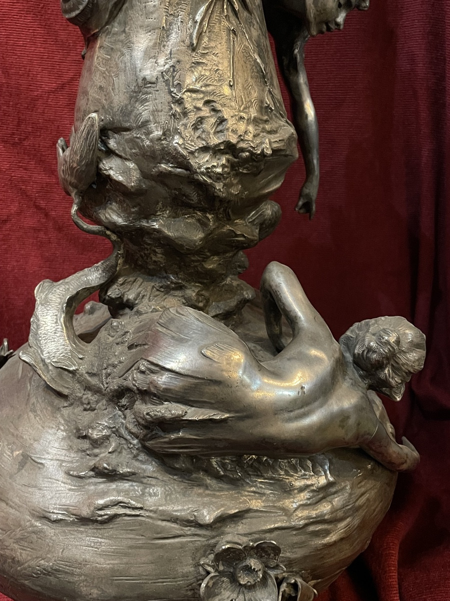 Important vase Art Nouveau aux sirènes par Ignaz Manche-photo-3