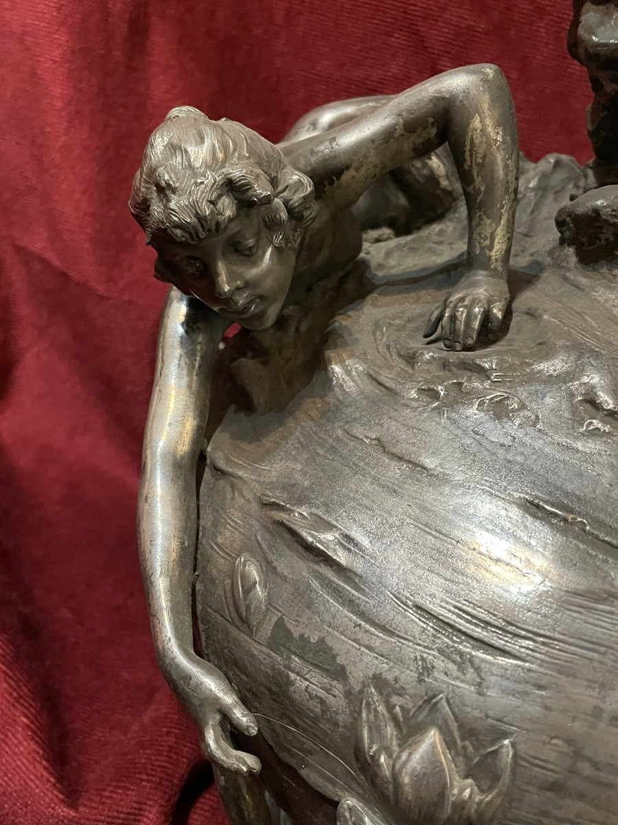 Important vase Art Nouveau aux sirènes par Ignaz Manche-photo-4