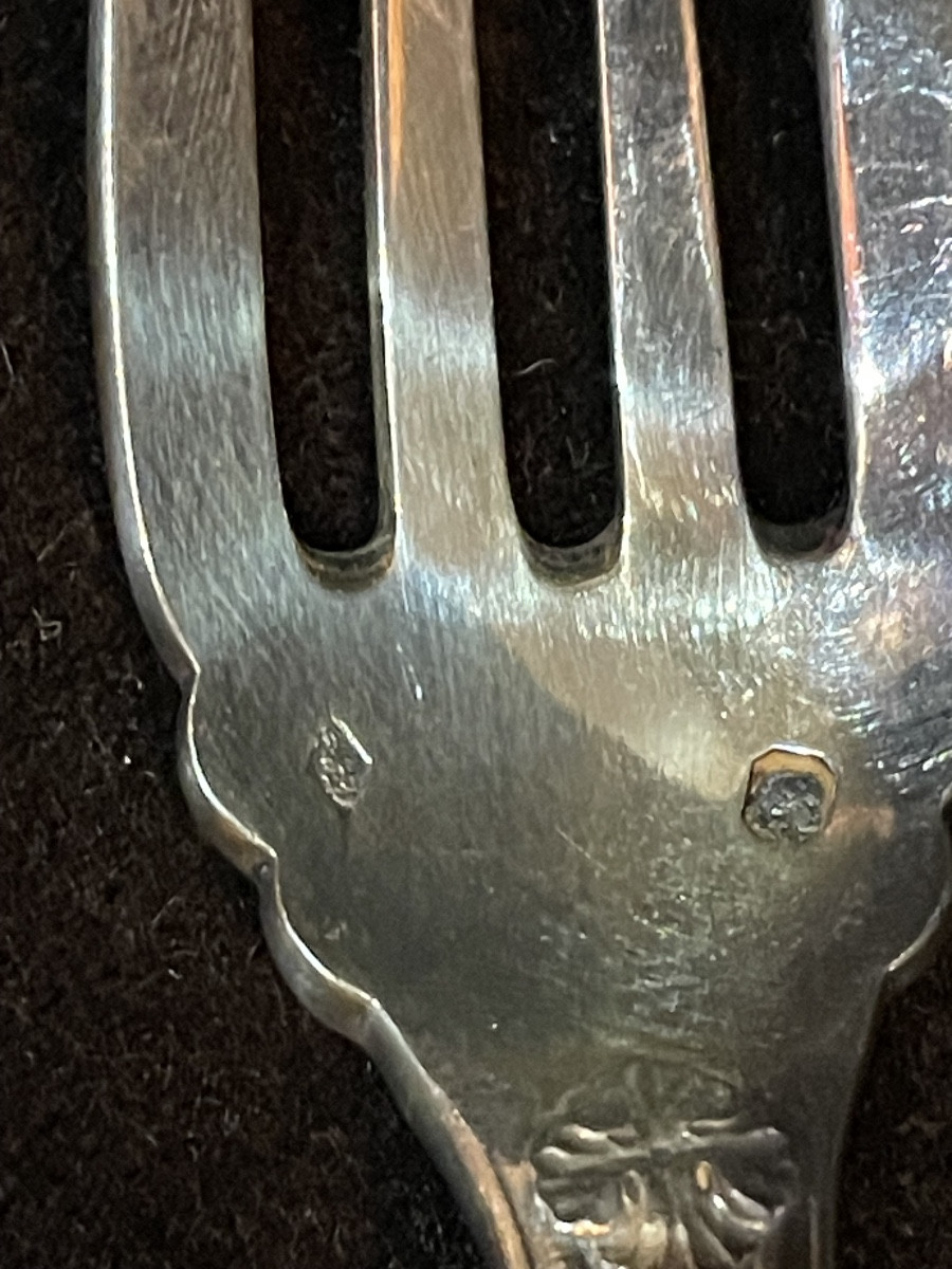 Couverts à poisson Art Nouveau, argent massif et nacre-photo-4