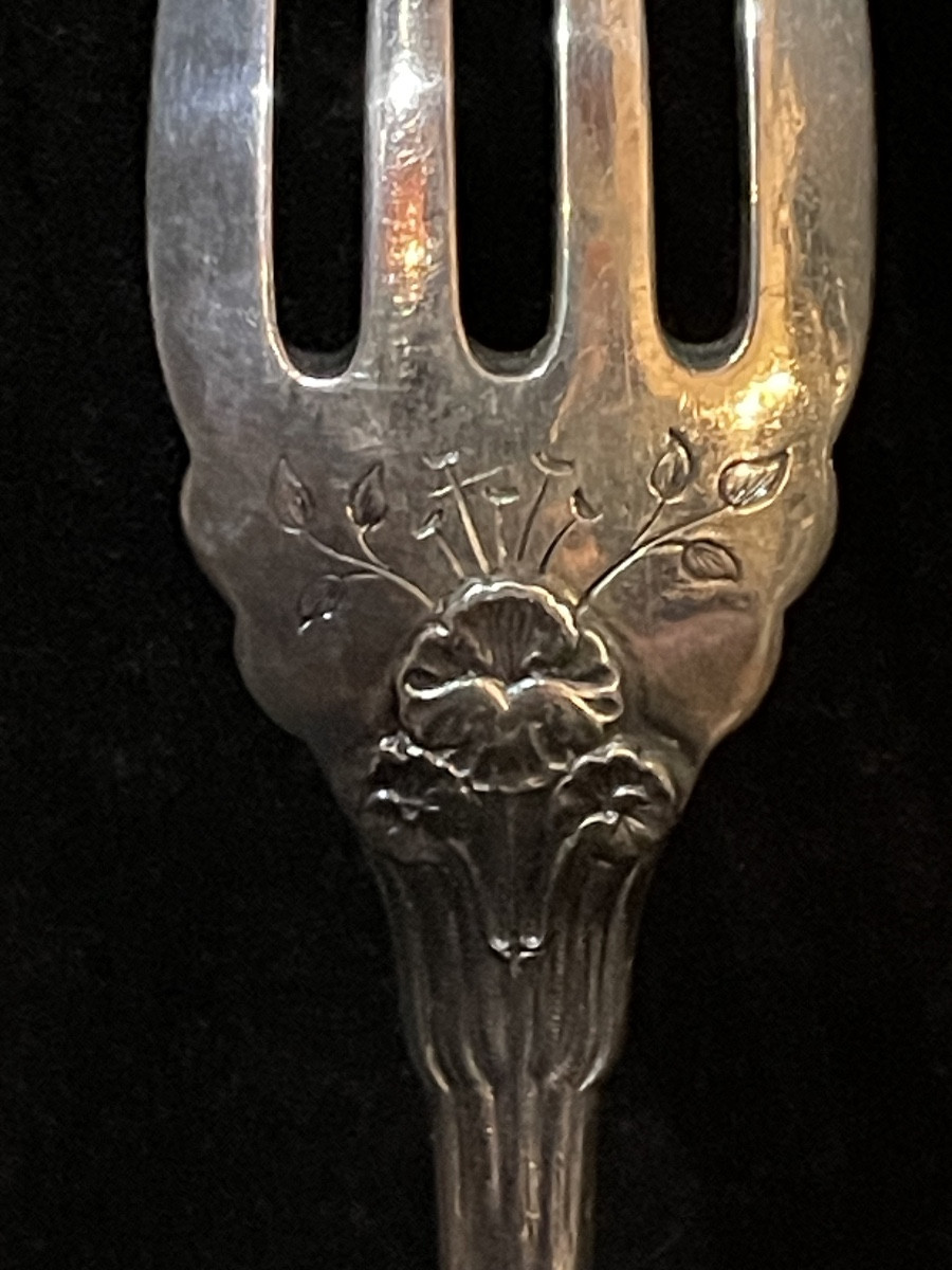 Couverts à poisson Art Nouveau, argent massif et nacre-photo-5