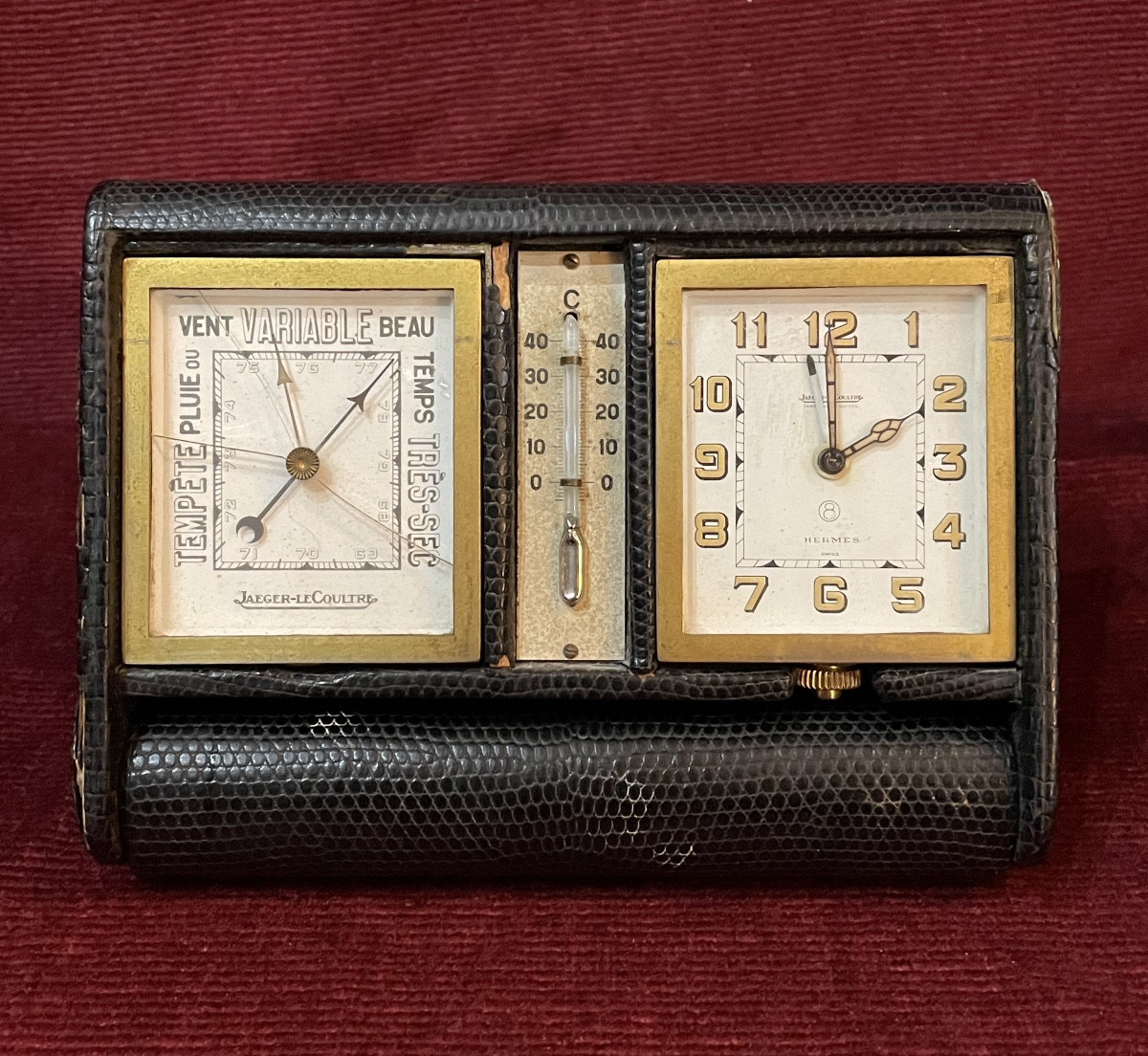 Jaeger-Lecoultre/Hermès: pendulette-réveil, thermomètre, baromètre 