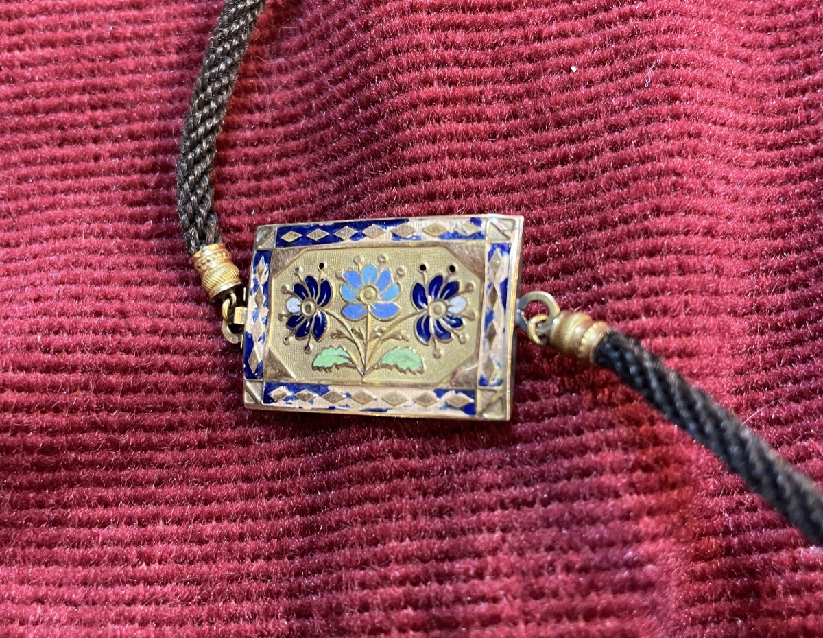 Long sautoir Napoléon Ill en cheveux, or et émail-photo-2