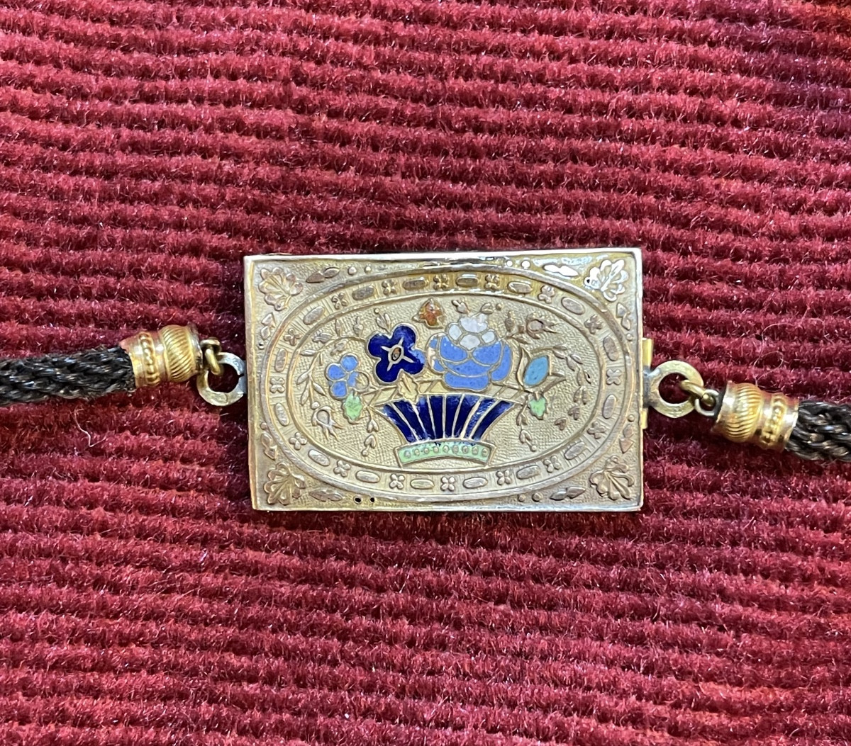 Long sautoir Napoléon Ill en cheveux, or et émail-photo-3