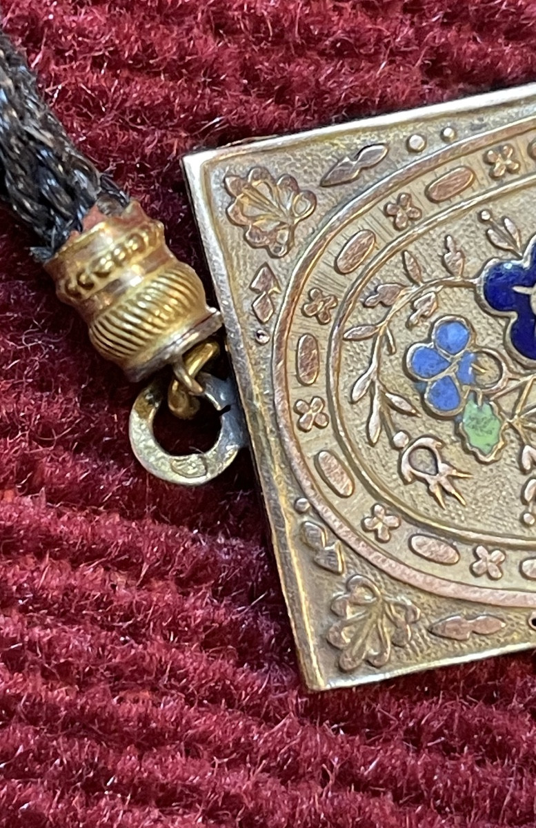 Long sautoir Napoléon Ill en cheveux, or et émail-photo-2