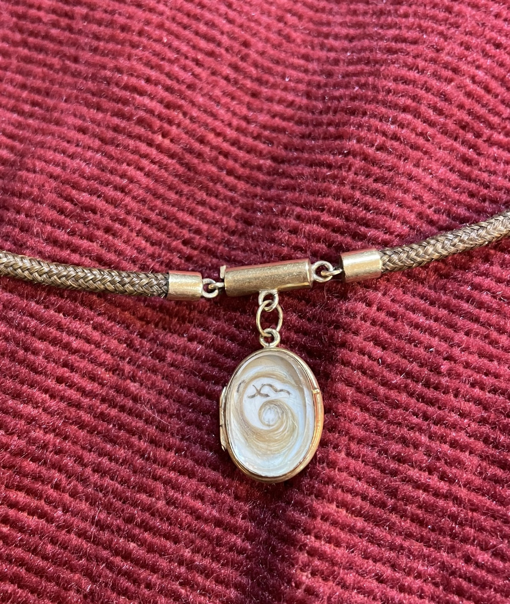 Collier en cheveux et médaillon Napoléon III -photo-2