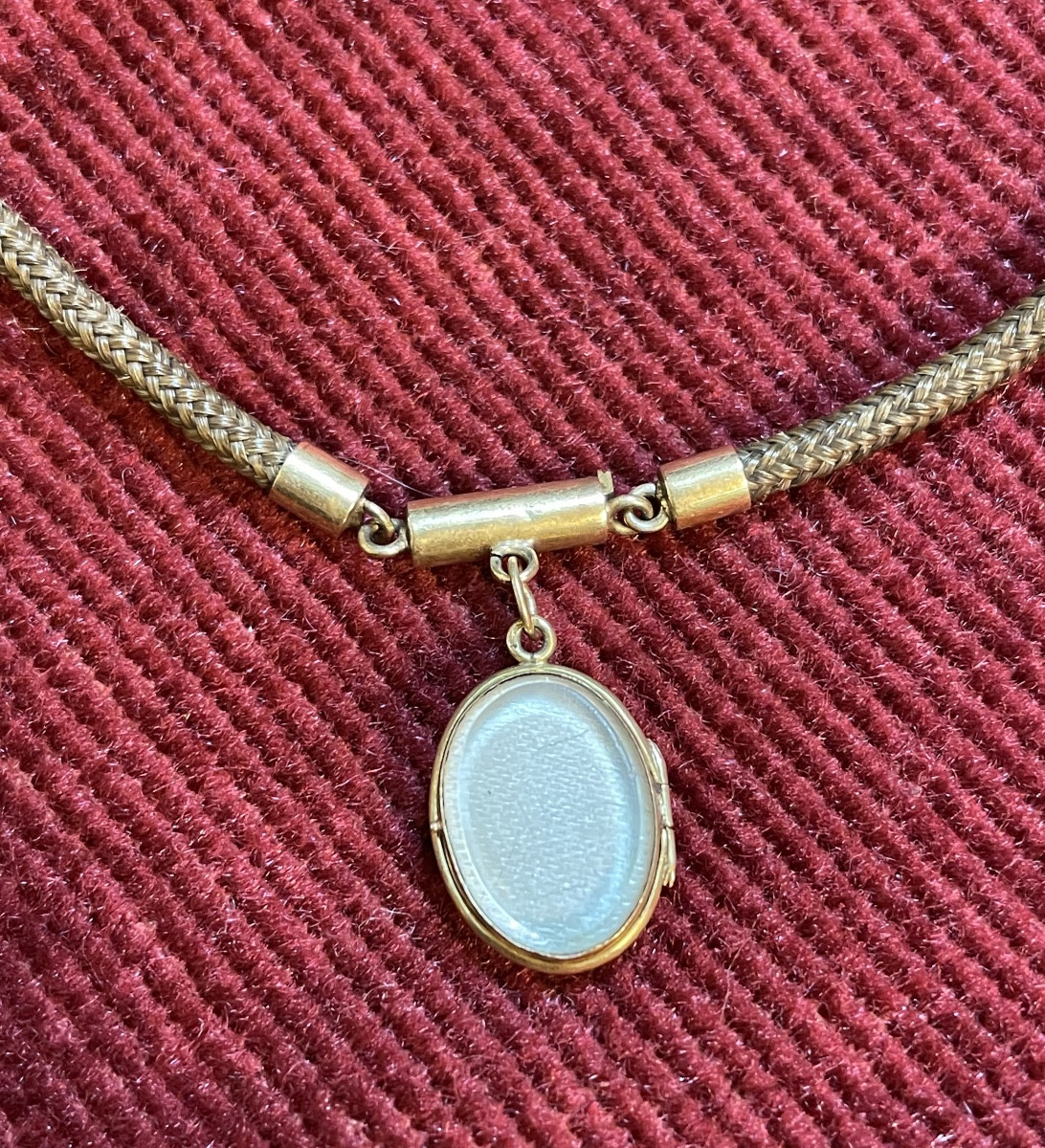 Collier en cheveux et médaillon Napoléon III -photo-3