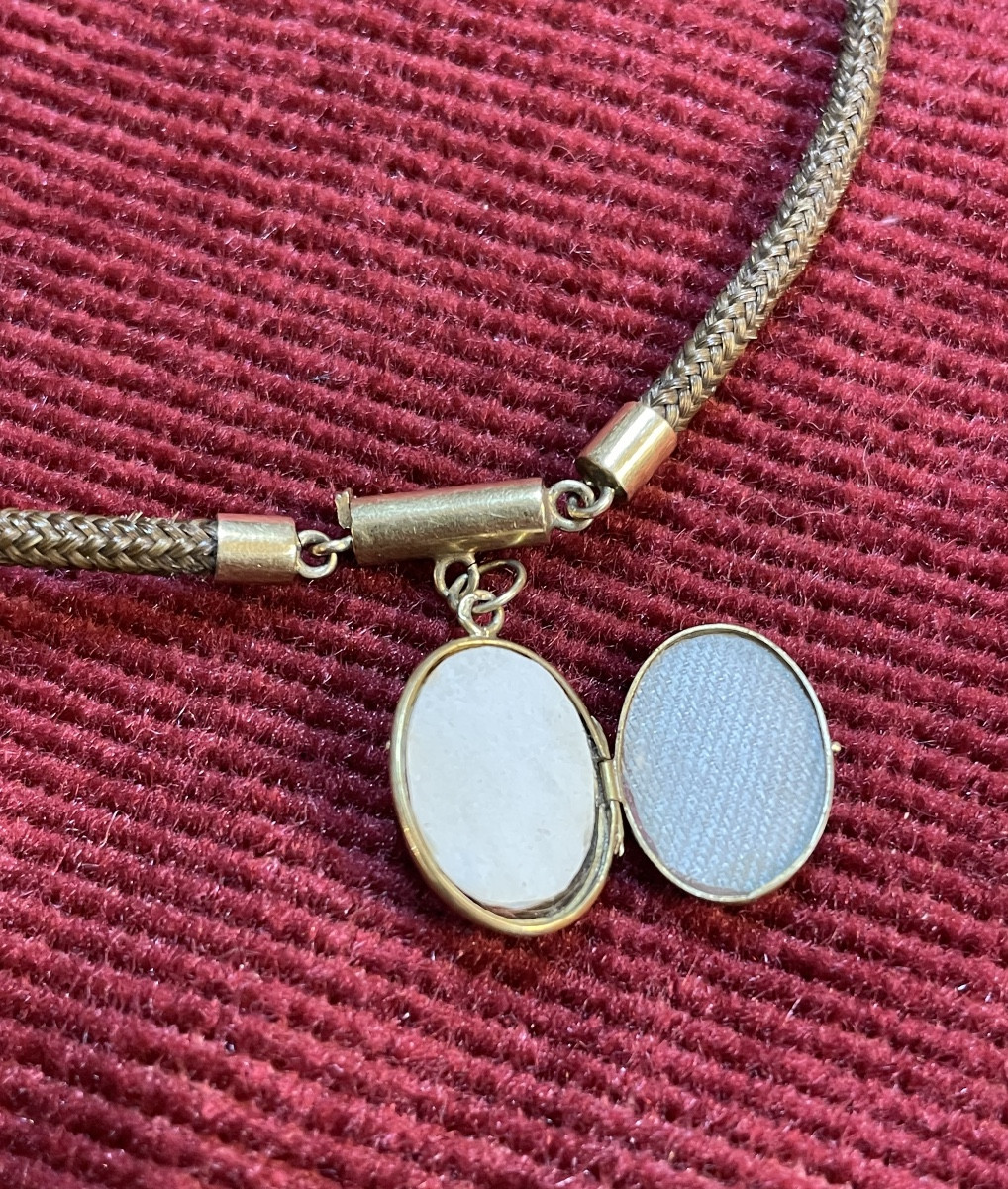Collier en cheveux et médaillon Napoléon III -photo-4