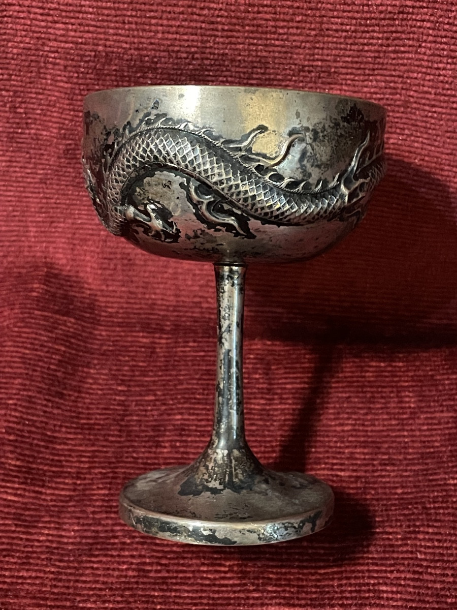 Ancienne coupe en argent au dragon, Chine début 20 ème siècle-photo-2
