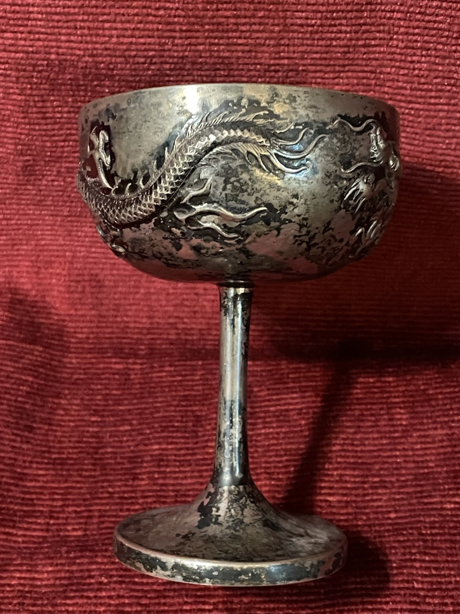 Ancienne coupe en argent au dragon, Chine début 20 ème siècle-photo-3