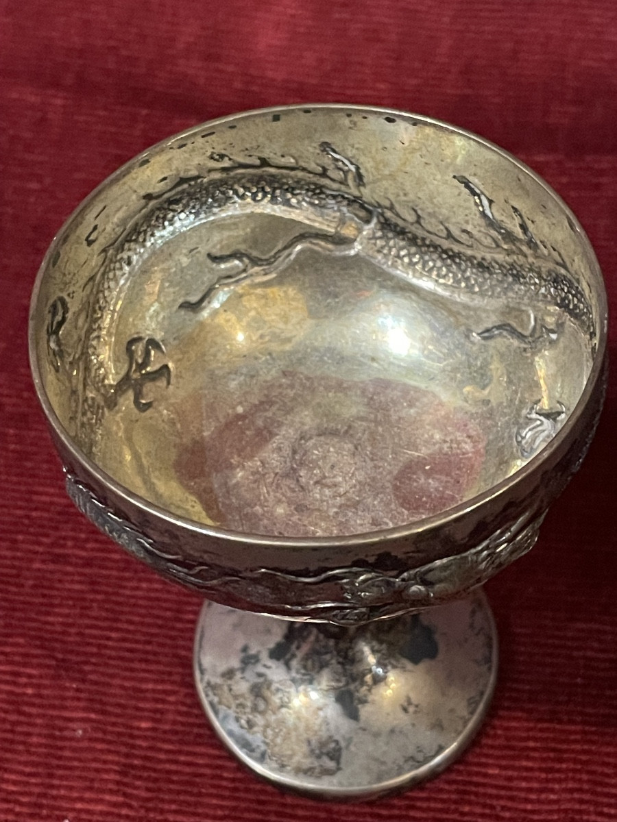 Ancienne coupe en argent au dragon, Chine début 20 ème siècle-photo-1
