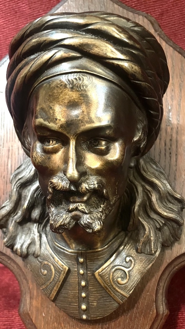 Bronze Oriental Head Mural, 19th Century-photo-2