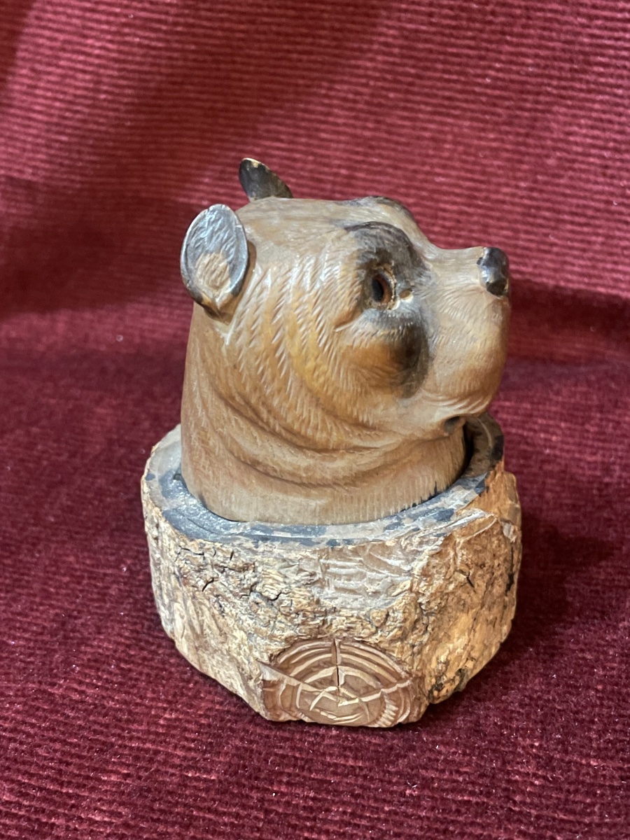 Small Wooden Inkwell Shaped Like A Bulldog's Head-photo-1