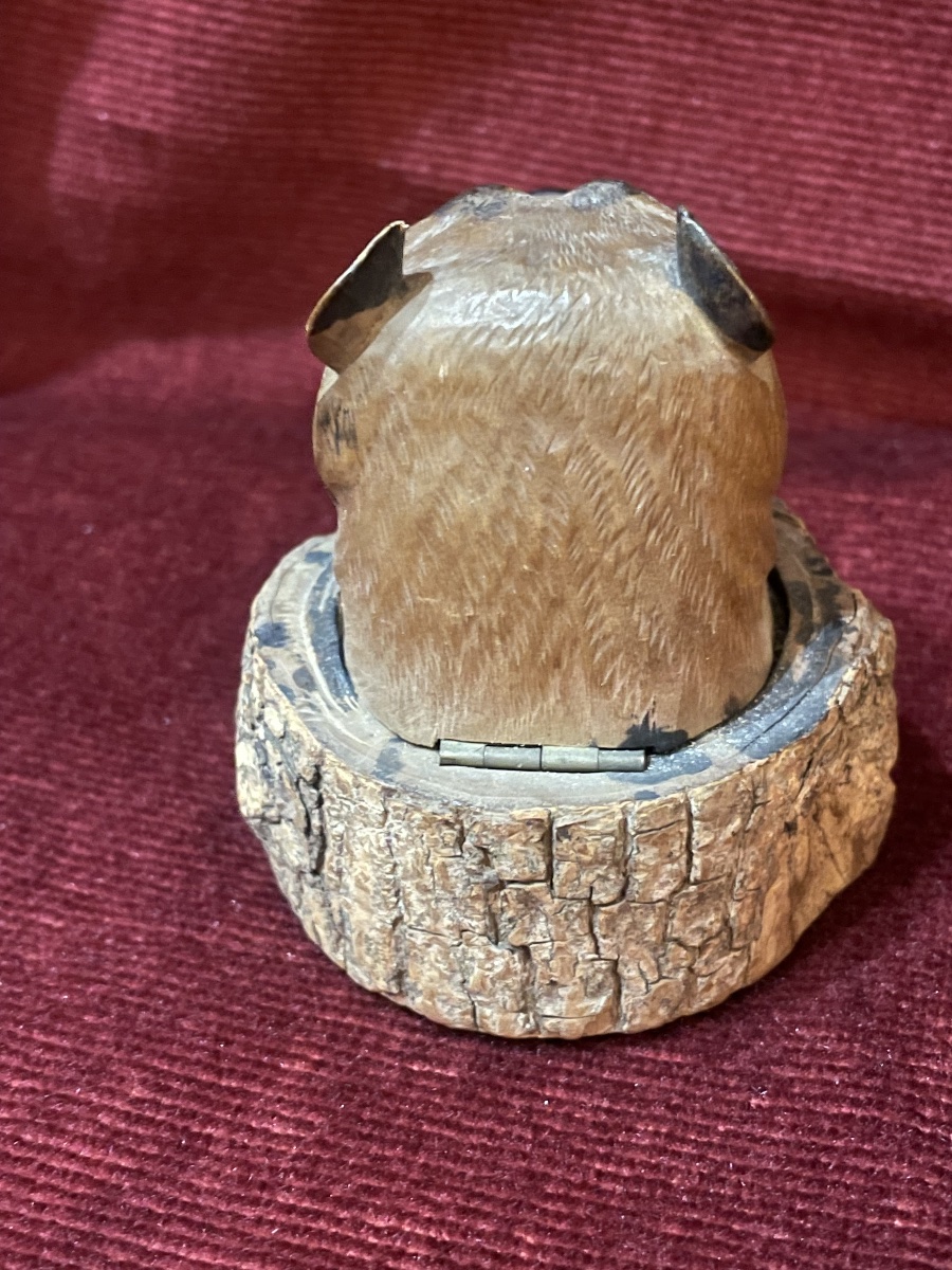 Small Wooden Inkwell Shaped Like A Bulldog's Head-photo-2