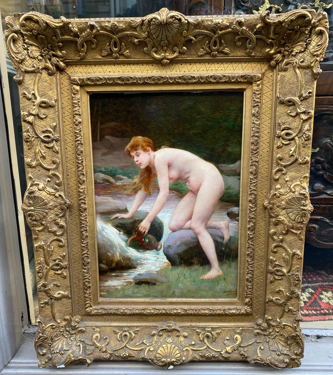 Jules Scalbert (1851-1928)  "la jeune fille à la cruche" huile sur panneau