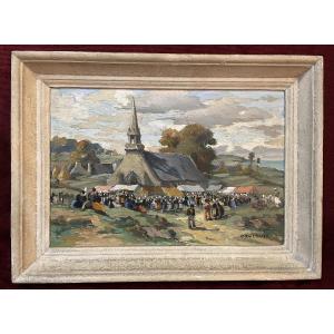 Pierre RAIGHASSE "Pardon aux environs de Guilvinec", huile sur panneau 