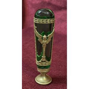 Green Crystal Seal, Empire Style Bronze Decoration, 19th Century 