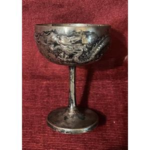 Ancienne coupe en argent au dragon, Chine début 20 ème siècle
