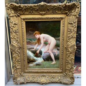 Jules Scalbert (1851-1928)  "la jeune fille à la cruche" huile sur panneau