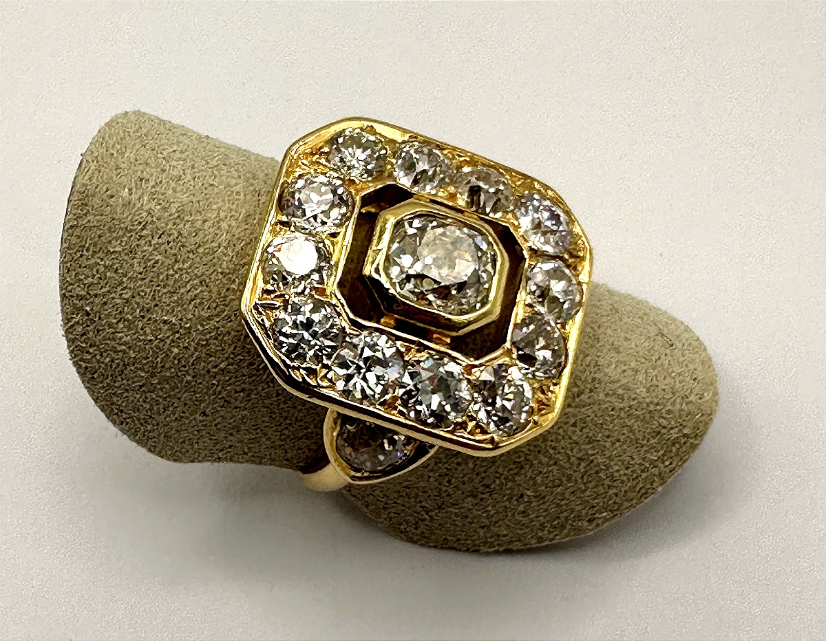 Bague en or jaune diamants taille ancienne-photo-3