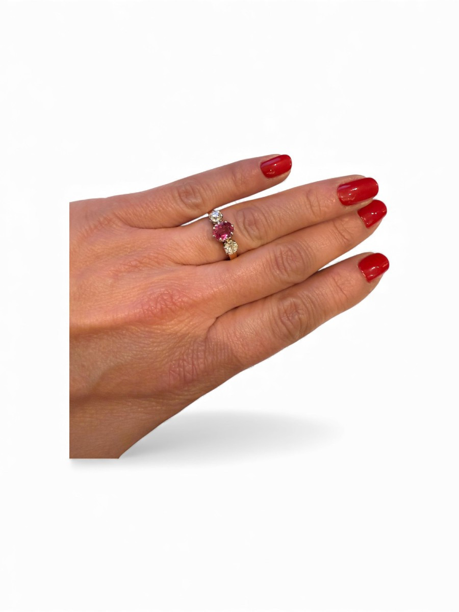 Old Cut Diamond And Pink Tourmaline Ring-photo-1