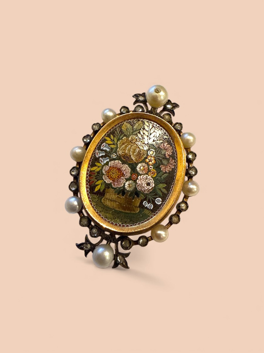 Broche or et argent micro mosaïque 