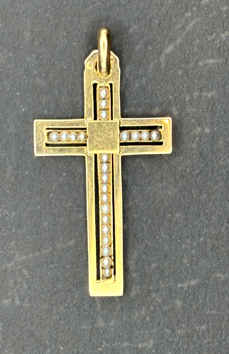 Gold Cross With Fine Pearls-photo-2