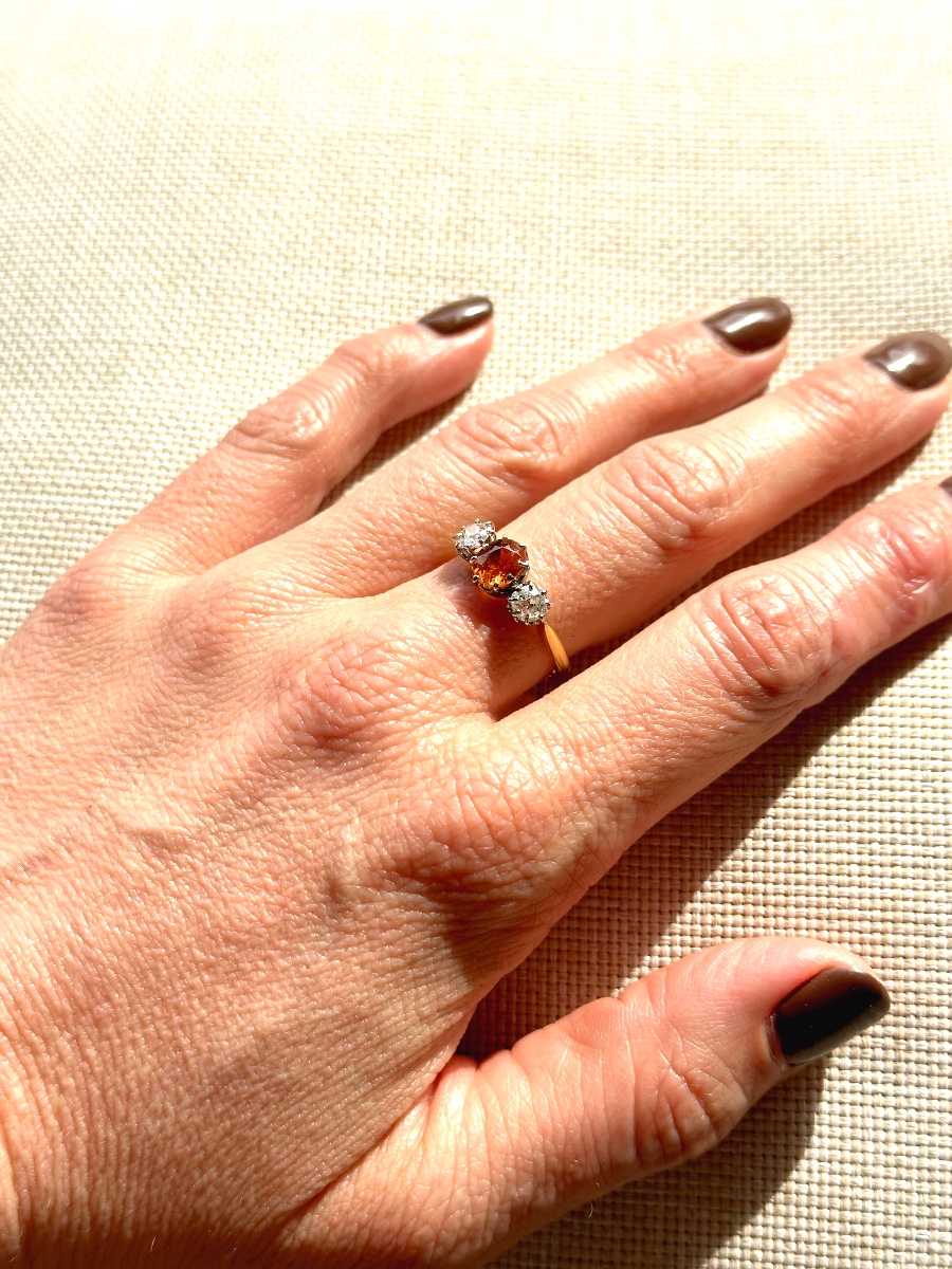 Orange Garnet And Diamond Ring-photo-2