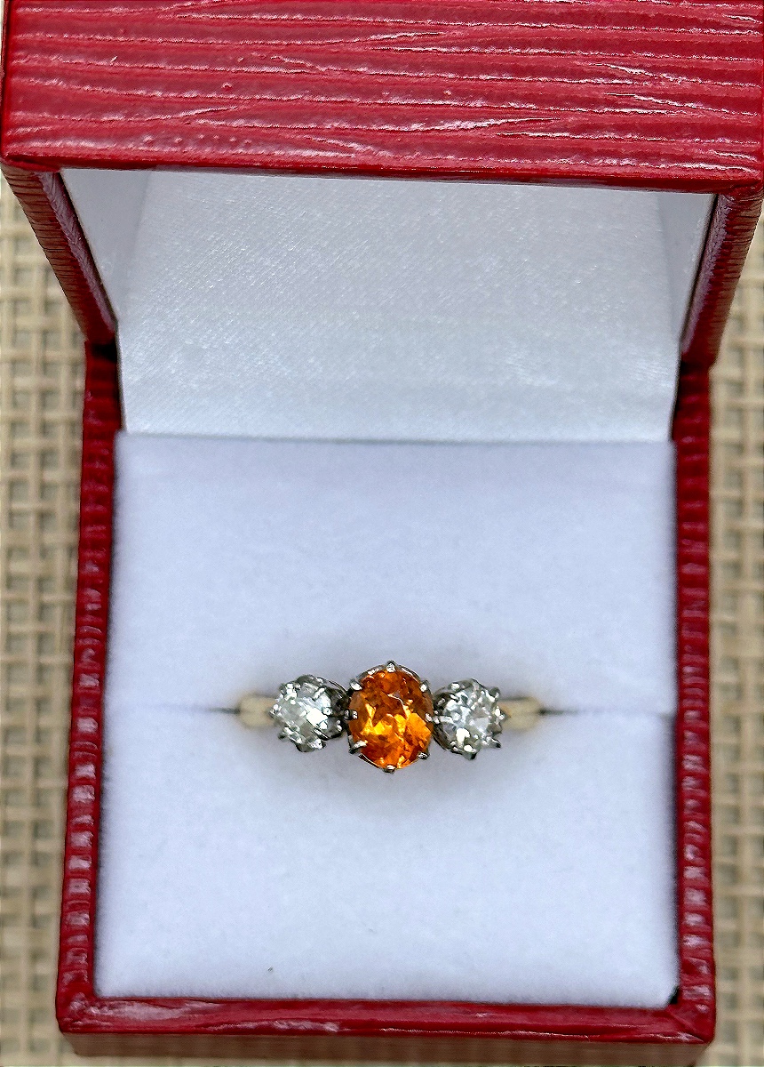 Orange Garnet And Diamond Ring