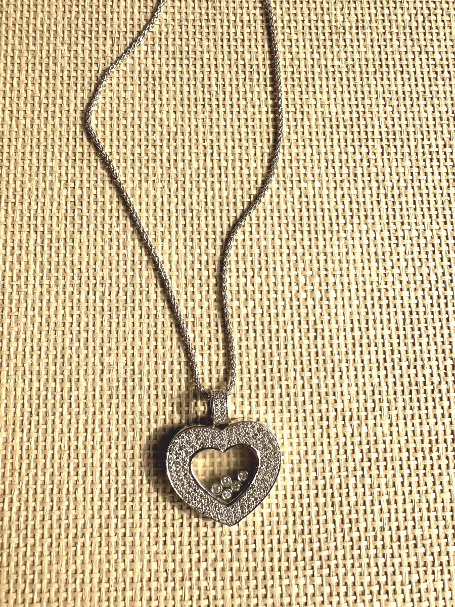 Pendentif coeur diamant et chaine palmier.-photo-2