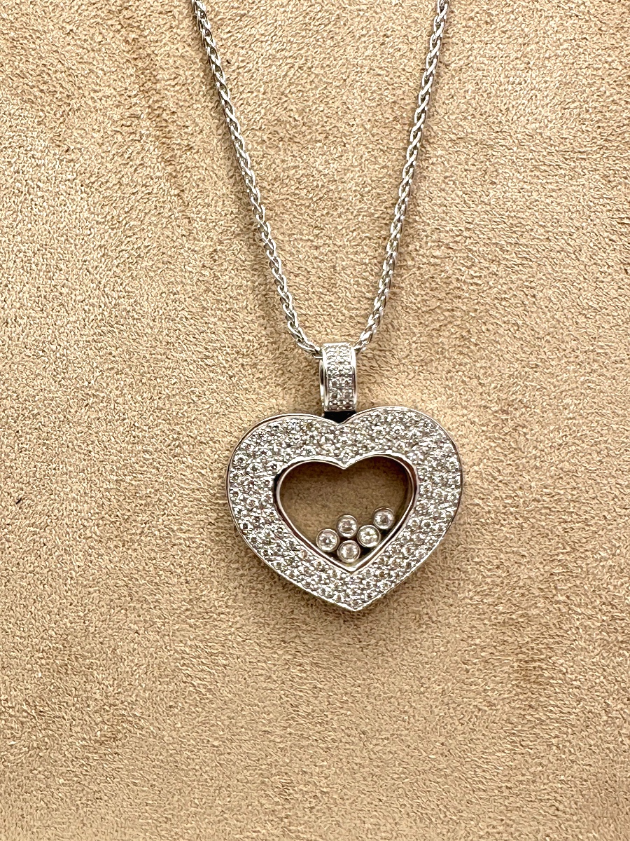 Pendentif coeur diamant et chaine palmier.