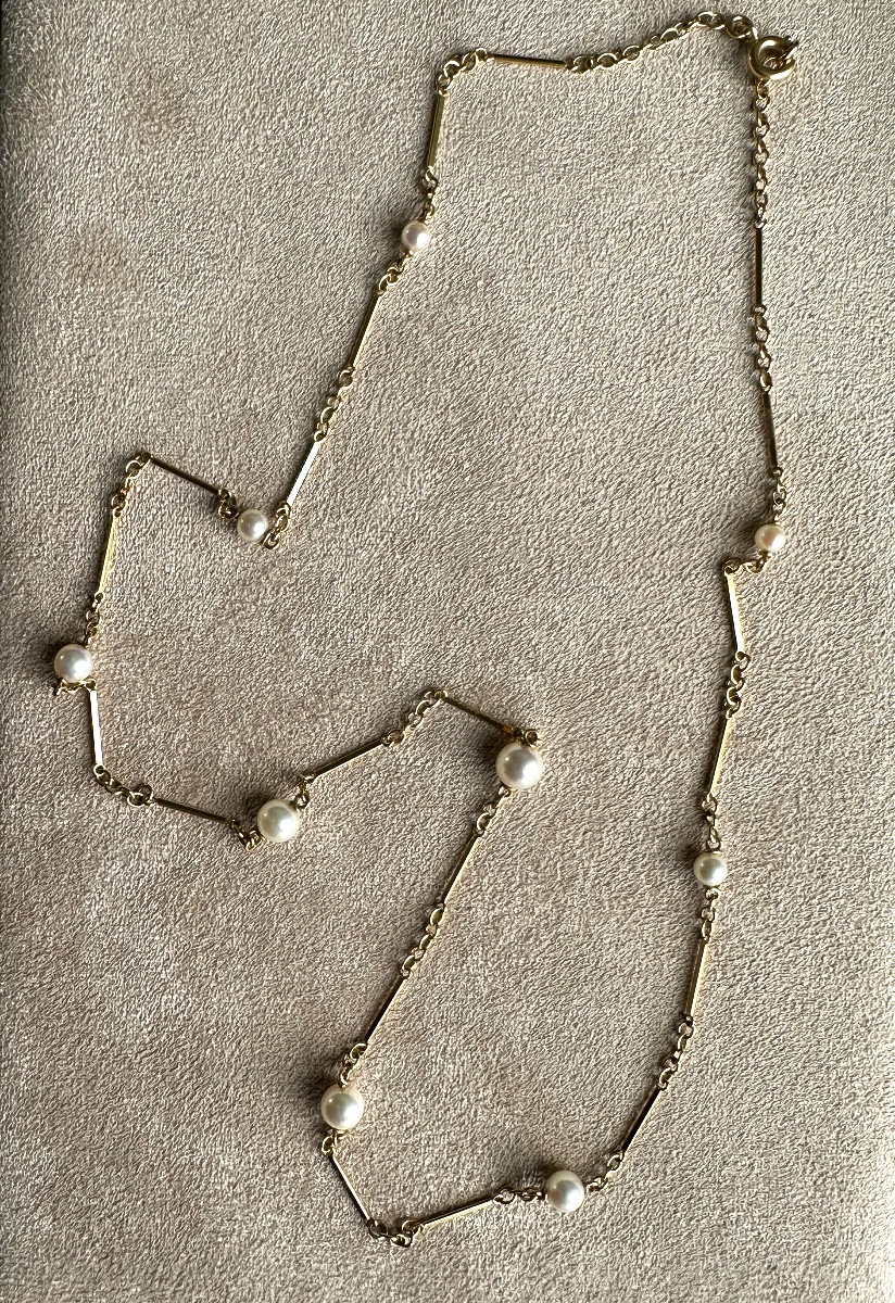 Yellow Gold And Pearl Necklace-photo-2