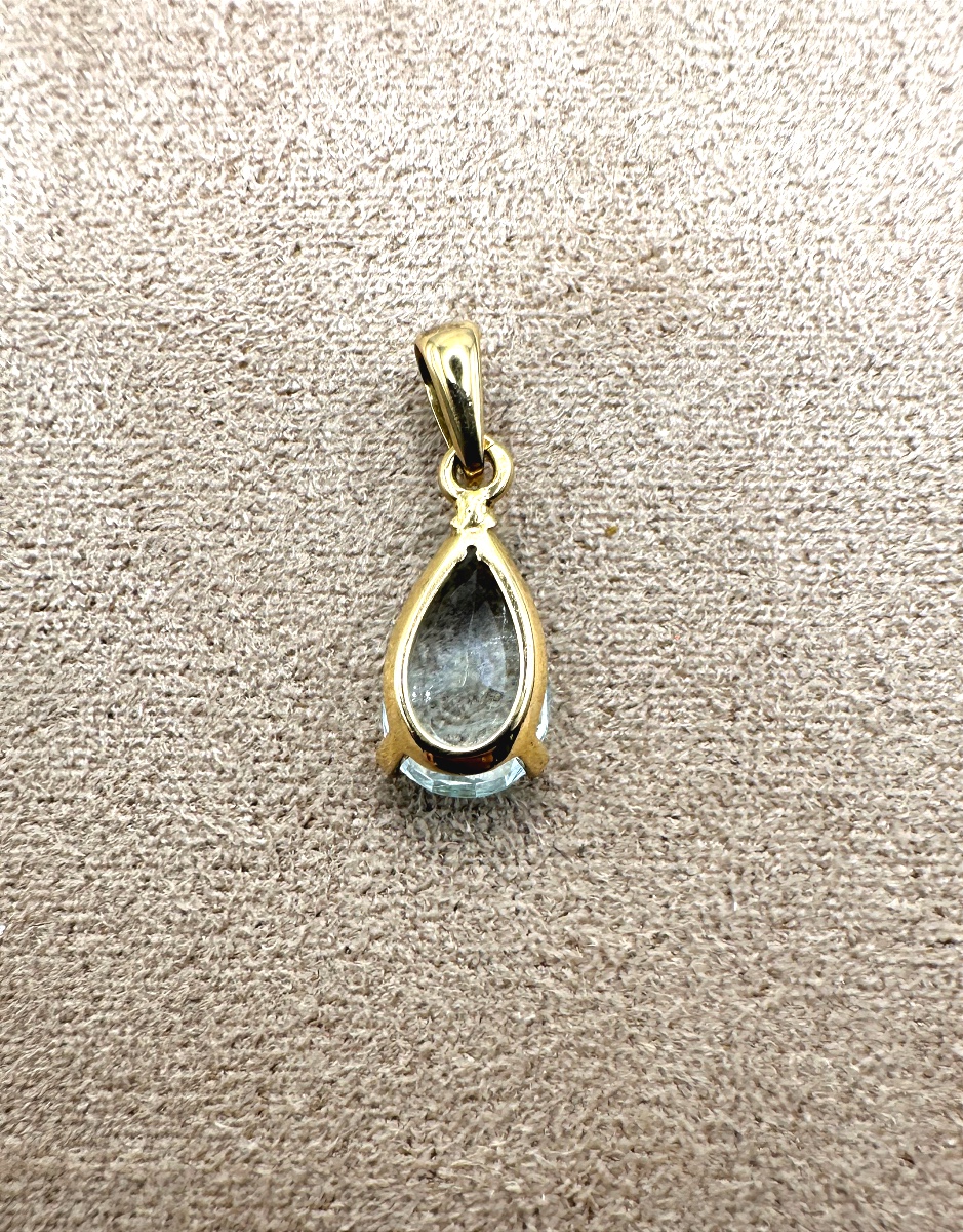 Pendentif Aigue Marine et Or Jaune en forme Poire-photo-2