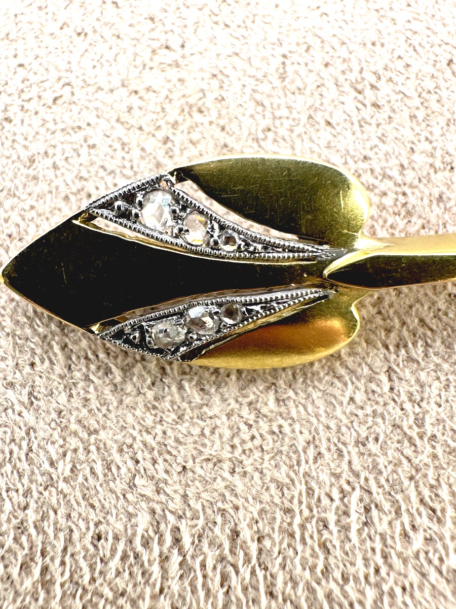 Yellow Gold Brooch With Cultured Pearl-photo-4