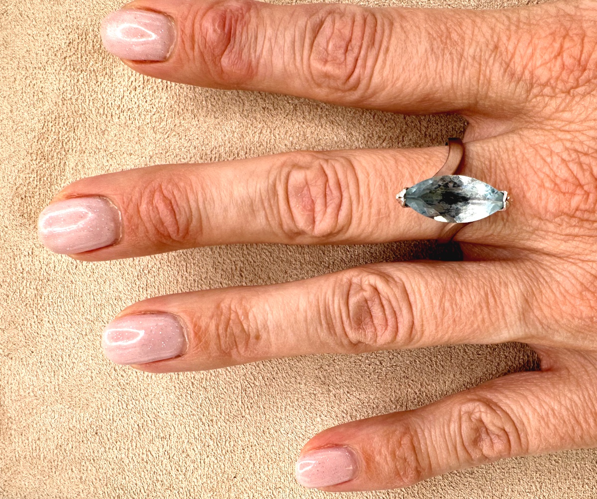 Bague en Or gris avec Aigue Marine -photo-4