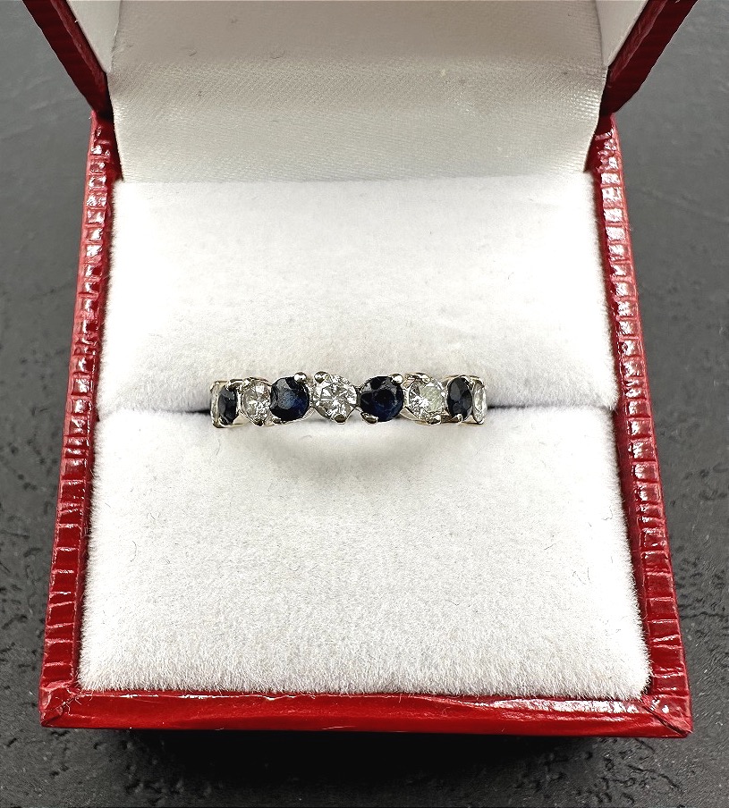 White Gold Wedding Ring With Sapphires And Diamonds-photo-4