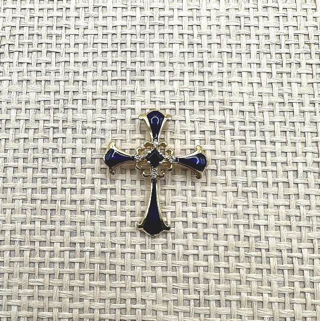 18-karat Yellow Gold Cross With Blue Enamel.-photo-4